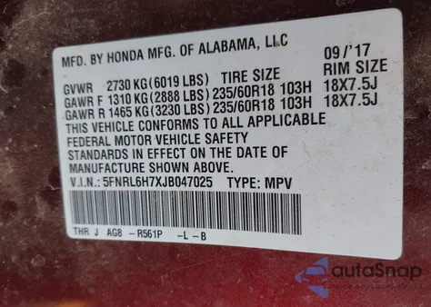 2018 Honda Odyssey Exl z USA, uszkodzony, nr VIN 5FNRL6H7XJB047025